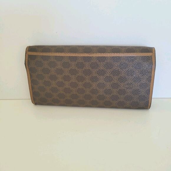 Celine Vintage Envelope Leather Large Wallet Macadam Brown Kisslock Long Logo - Picture 2 of 10